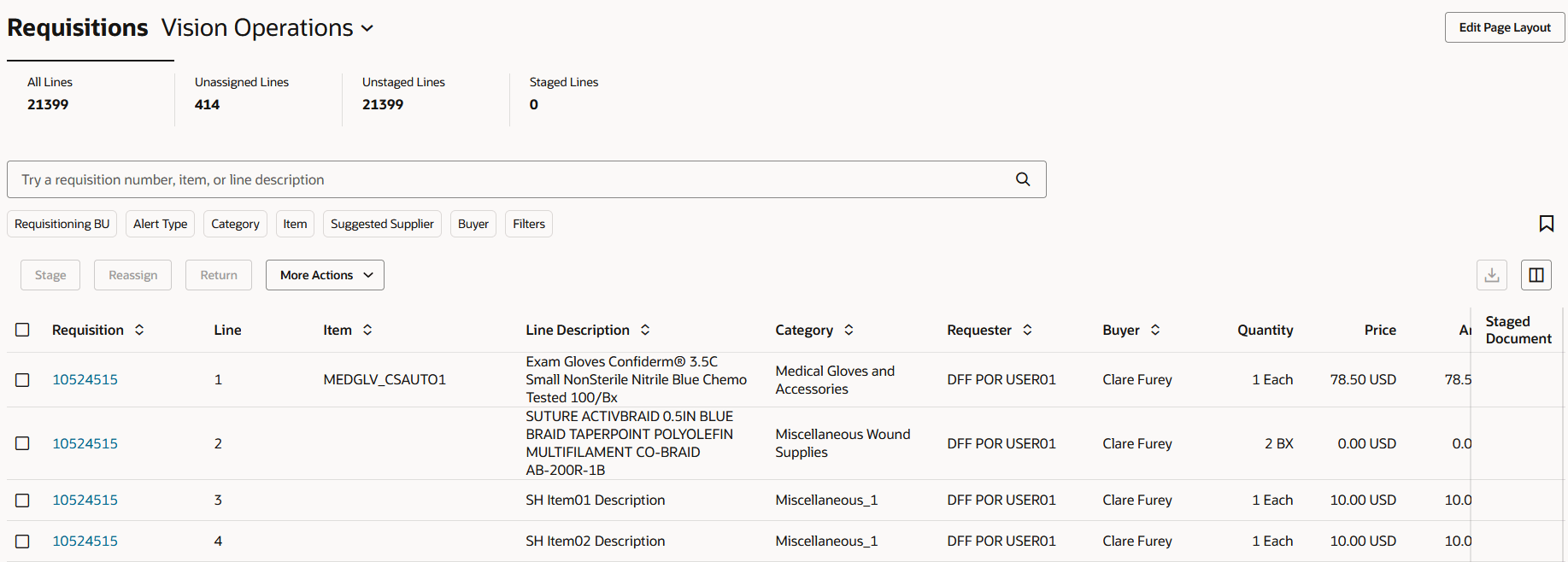 Clickable Requisition Line Metrics