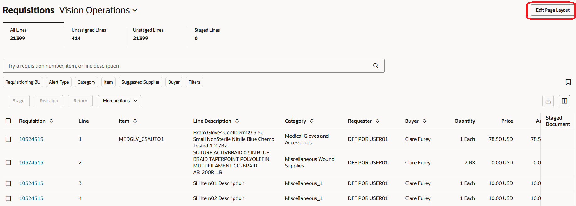 Edit Page Layout in Requisitions Page