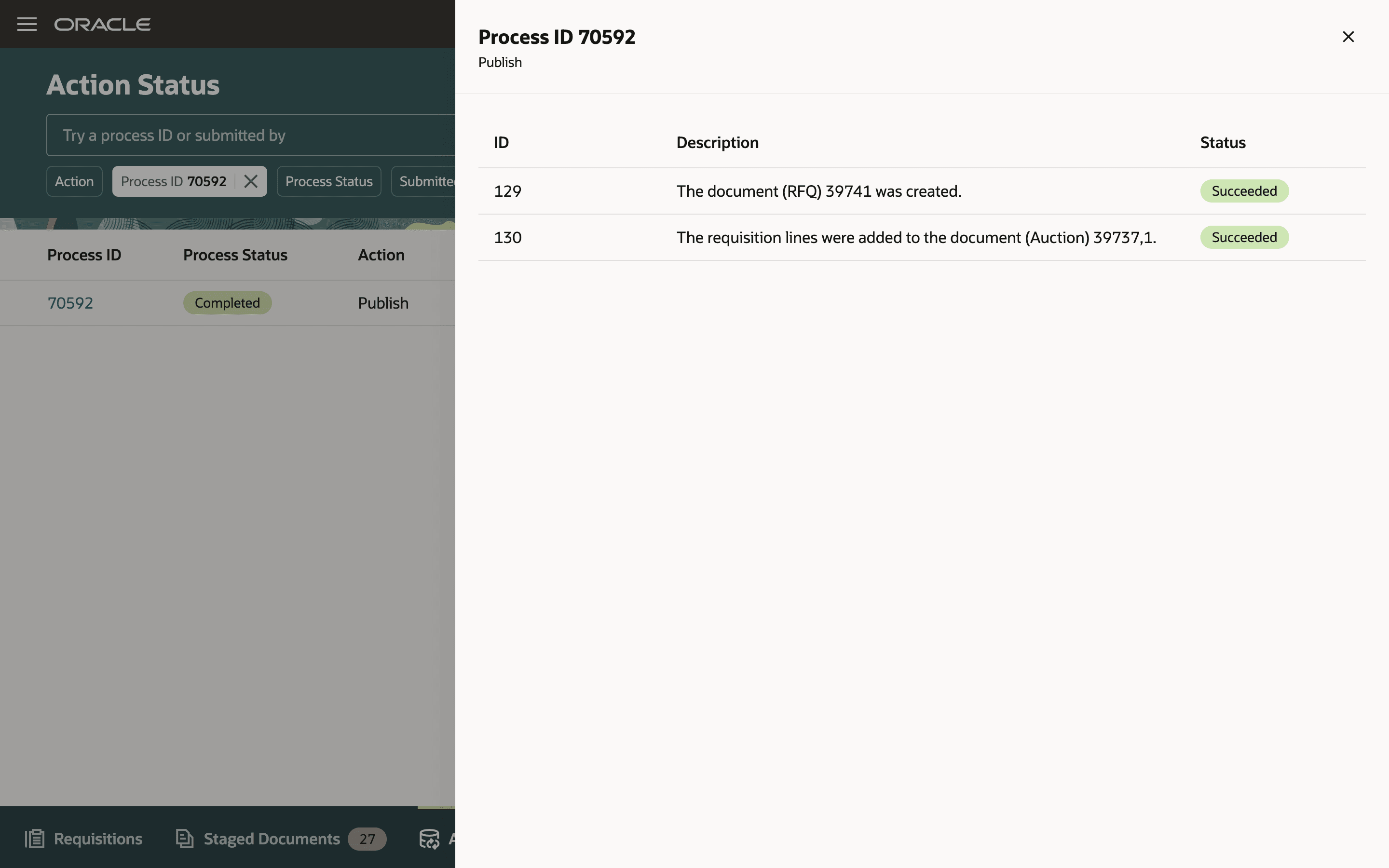 View Process Status and Outcome on the Action Status Page