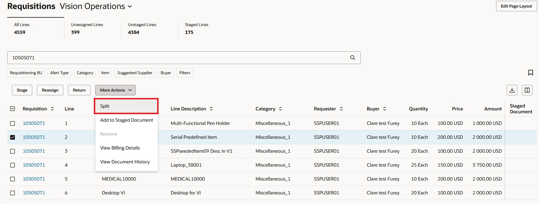 Split Requisition Line