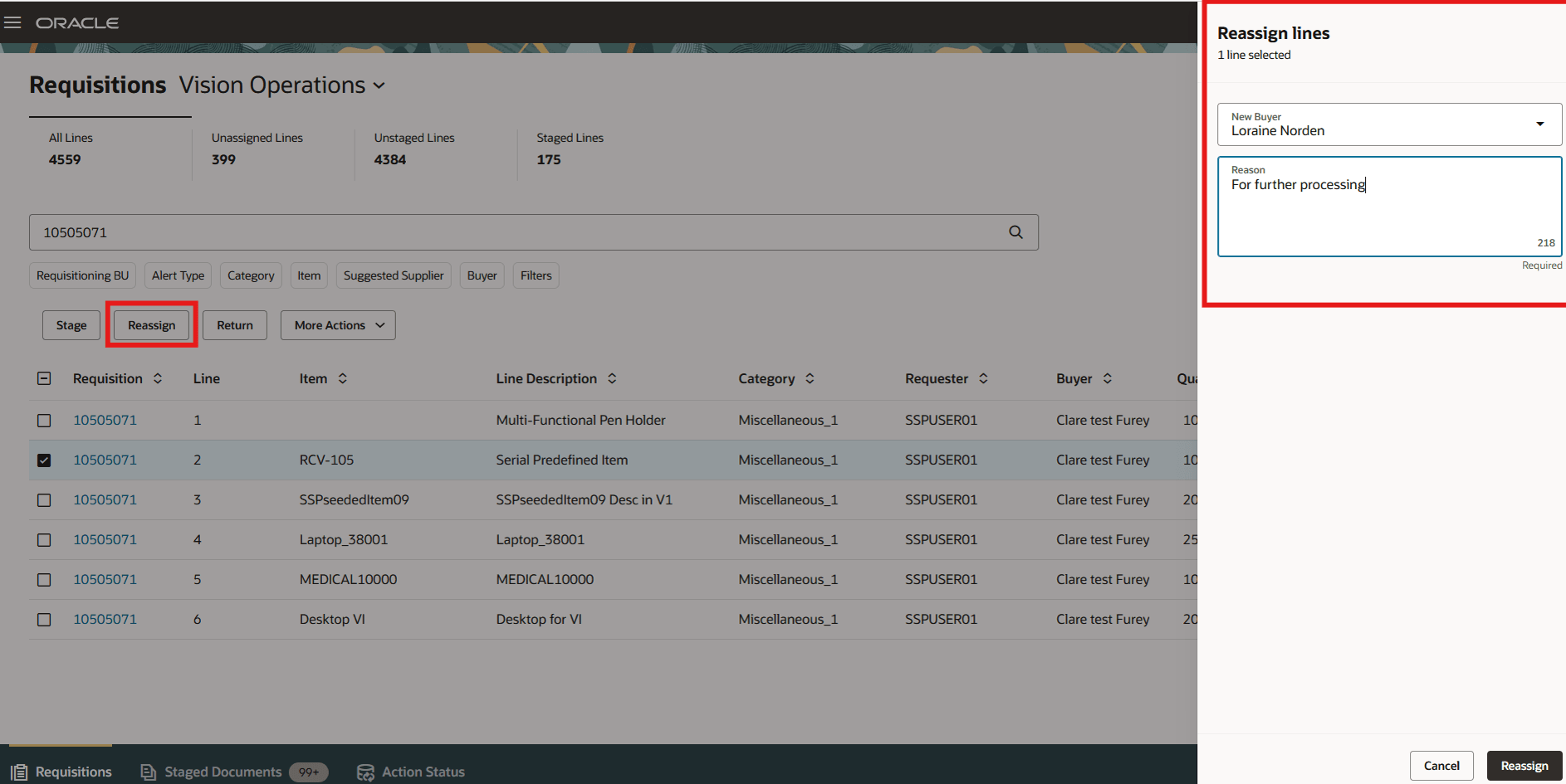 Reassign Requisition Line