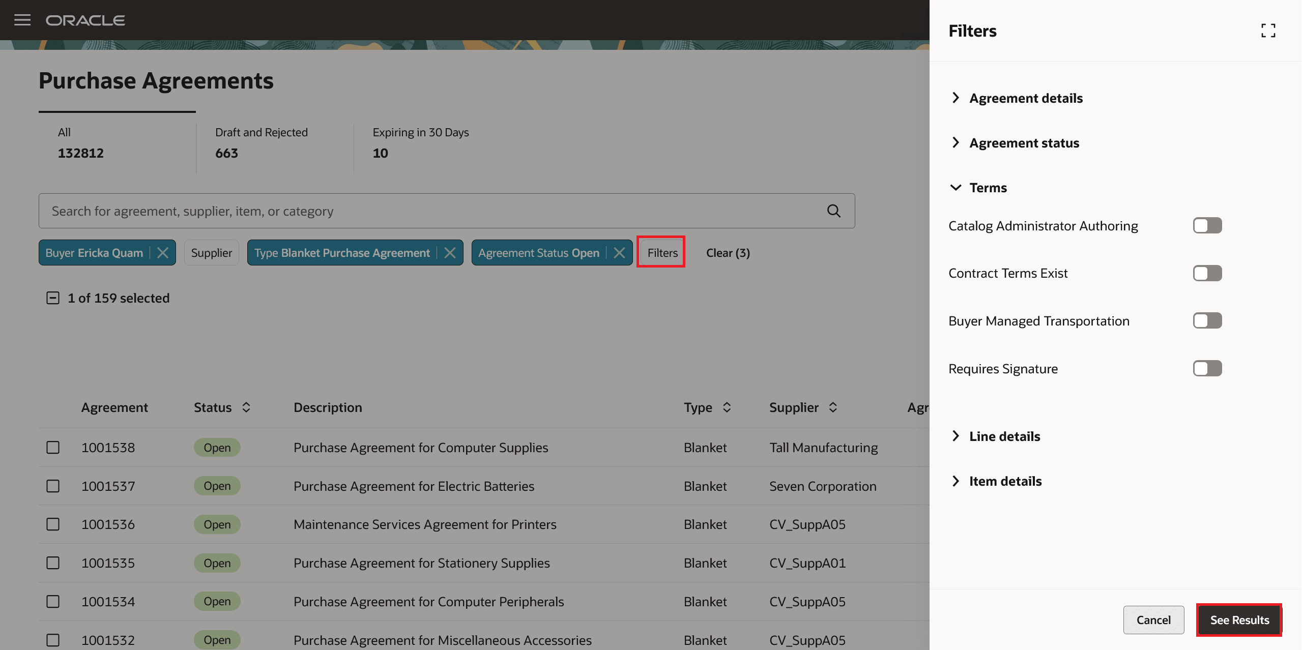 Purchase Agreements Additional Filters