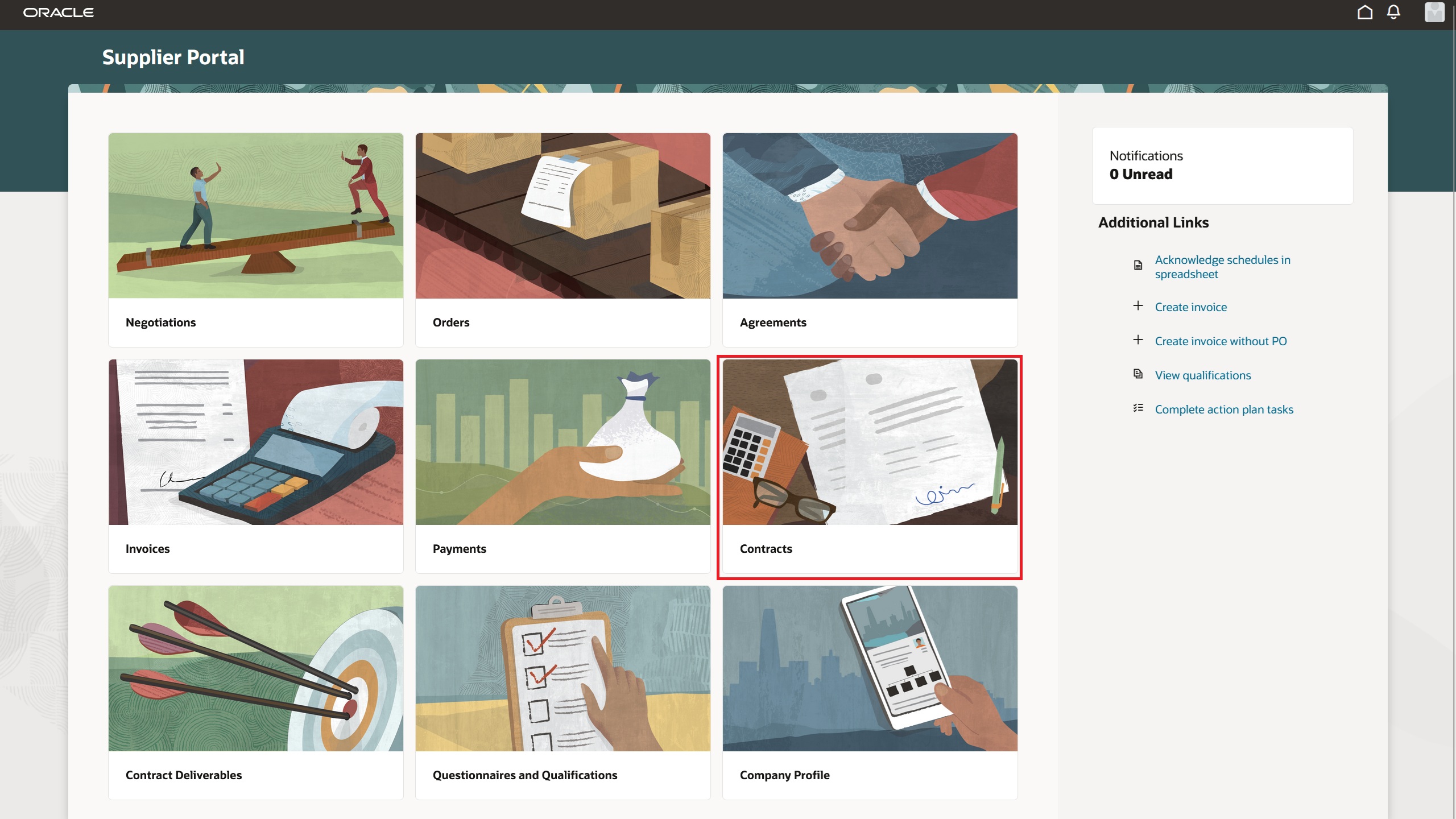 Redwood Supplier Portal Home Page - Contracts Navigation Card