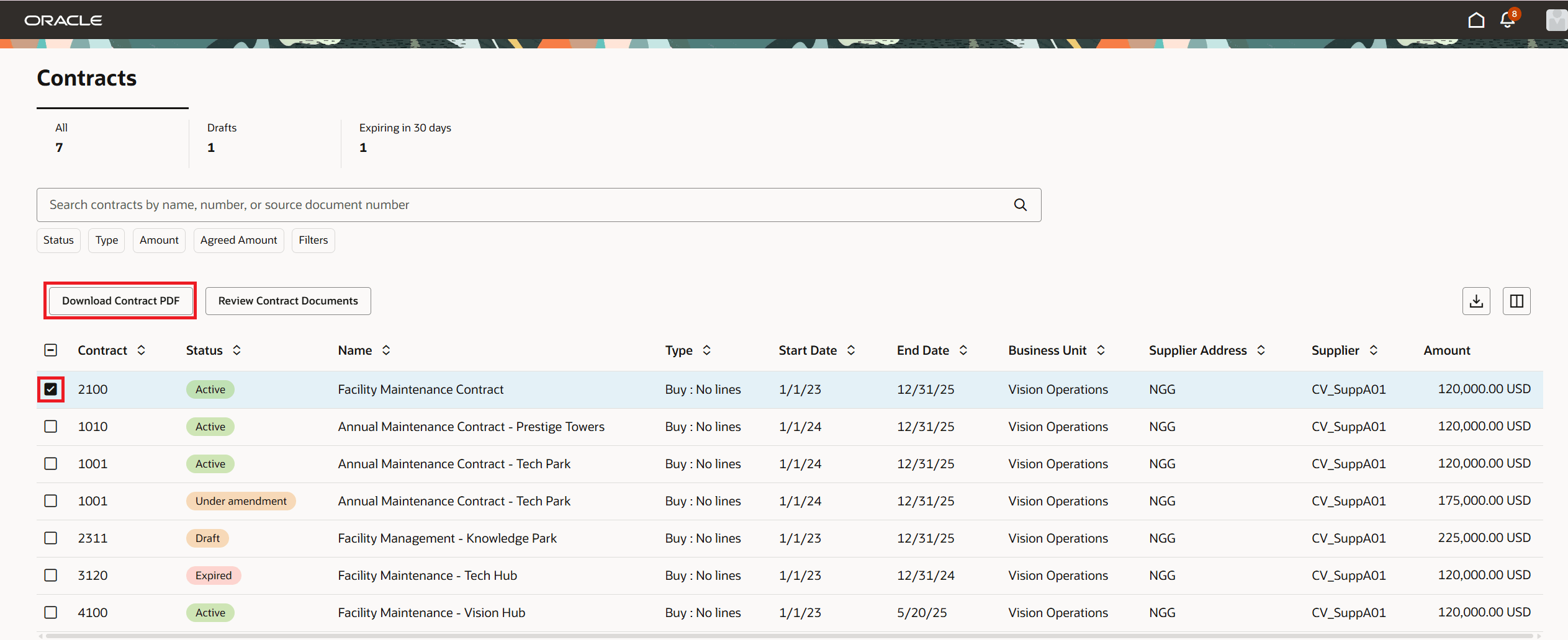 Supplier Portal Contracts - Download Contract PDF