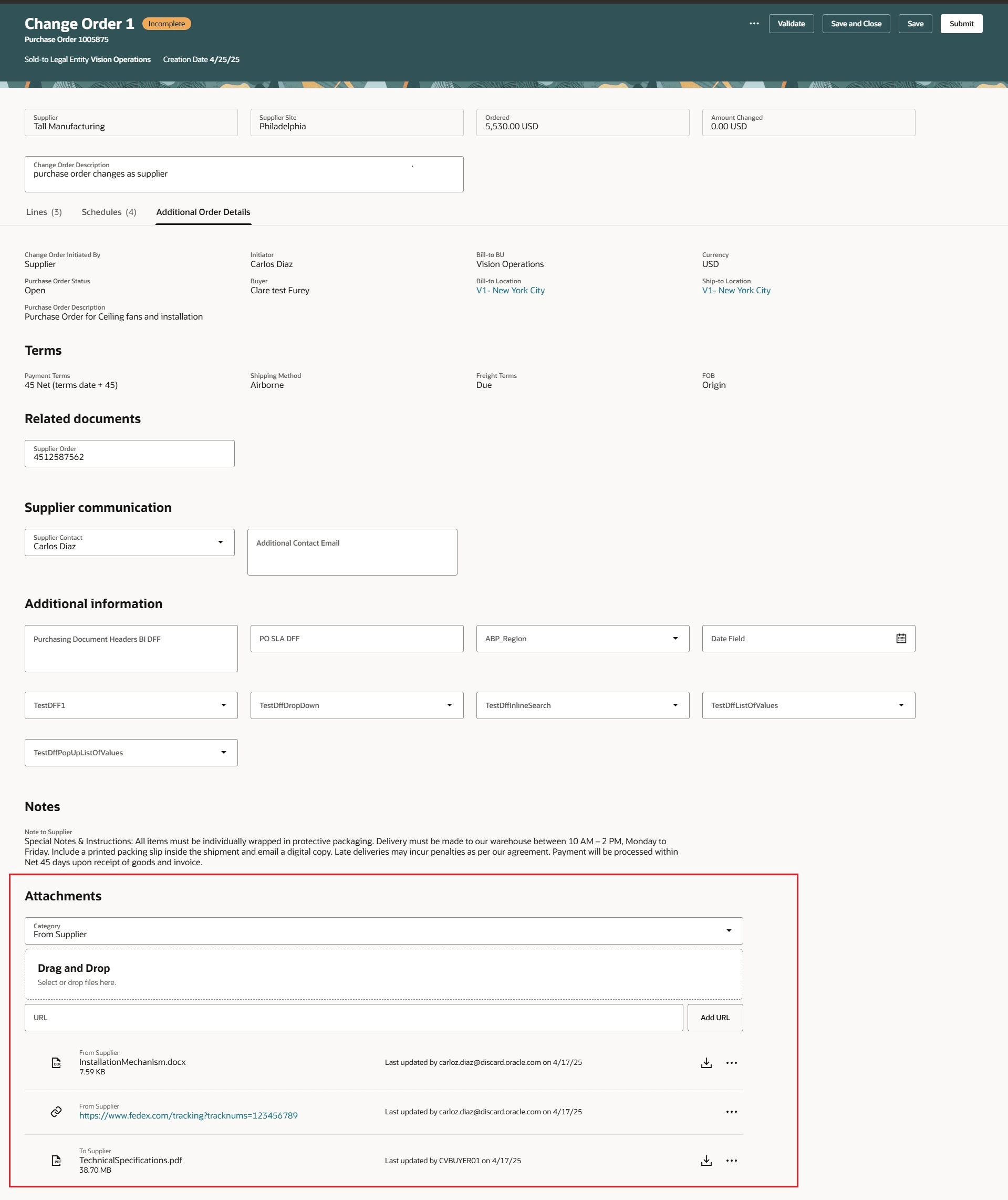 Attachments Added on Purchase Order Header