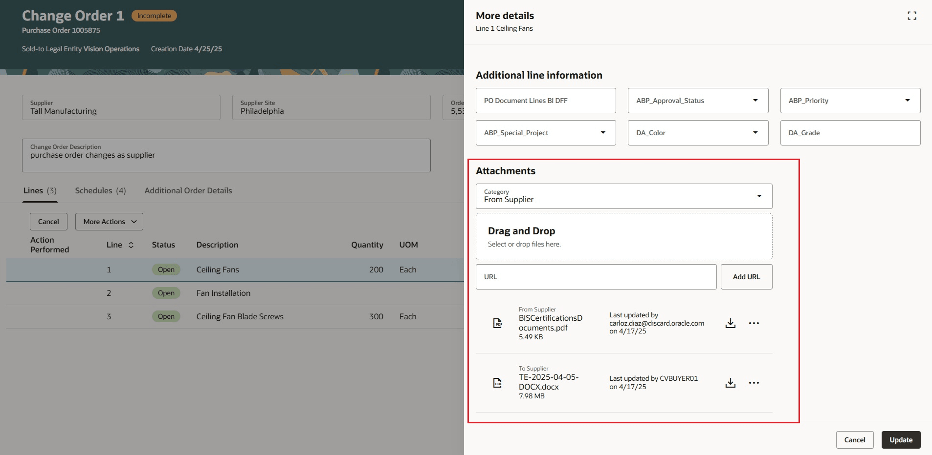 Attachments Added on Purchase Order Line
