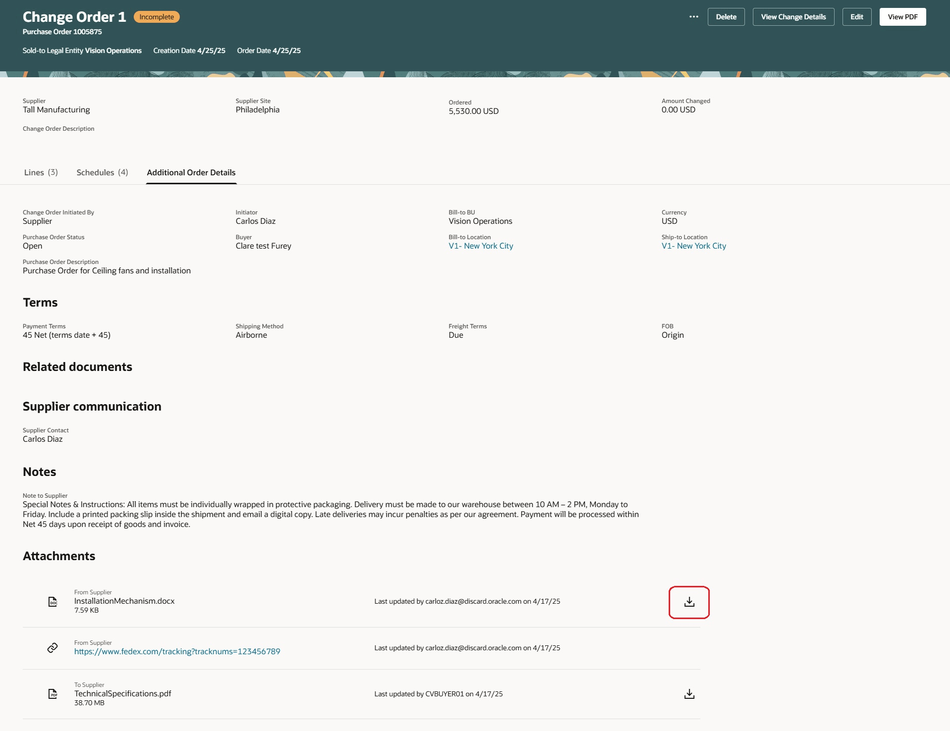 Use Download icon to download and view the attachments