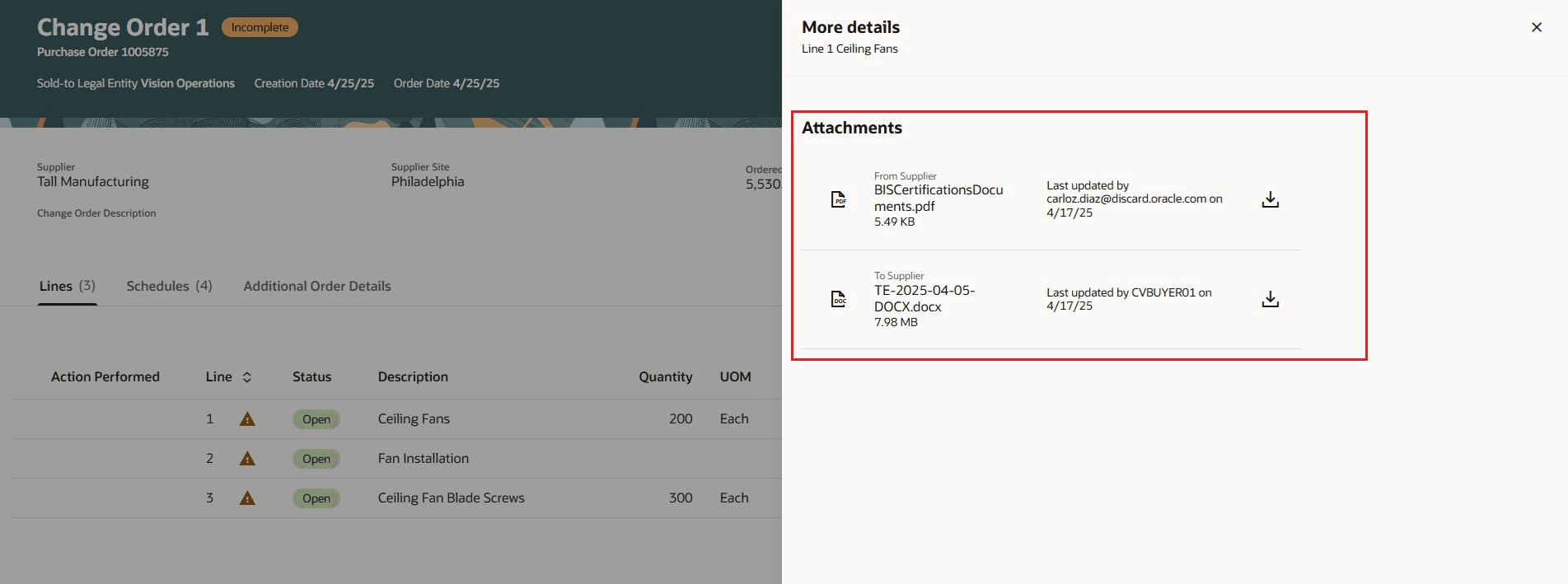 View Line Attachments Using More Details Drawer