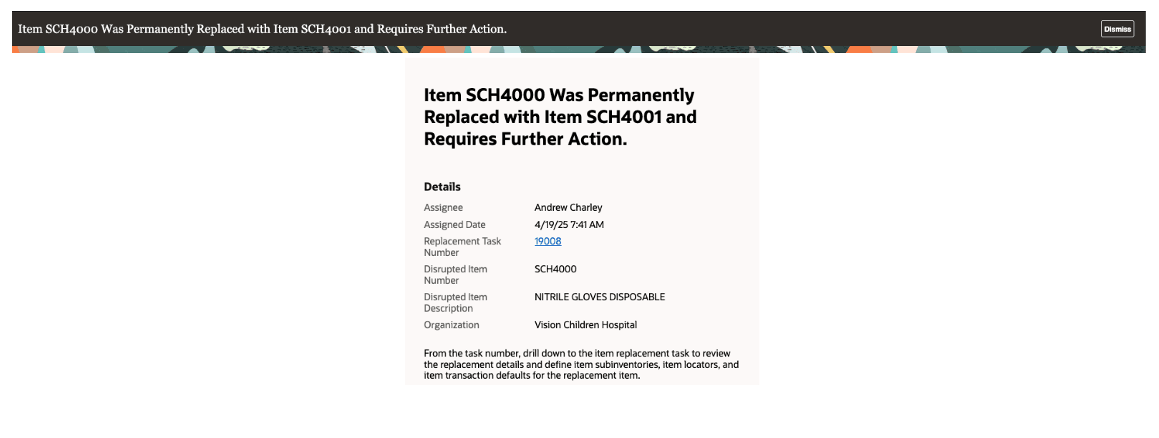 Replenishment Attributes Update Notification for Item Replacement