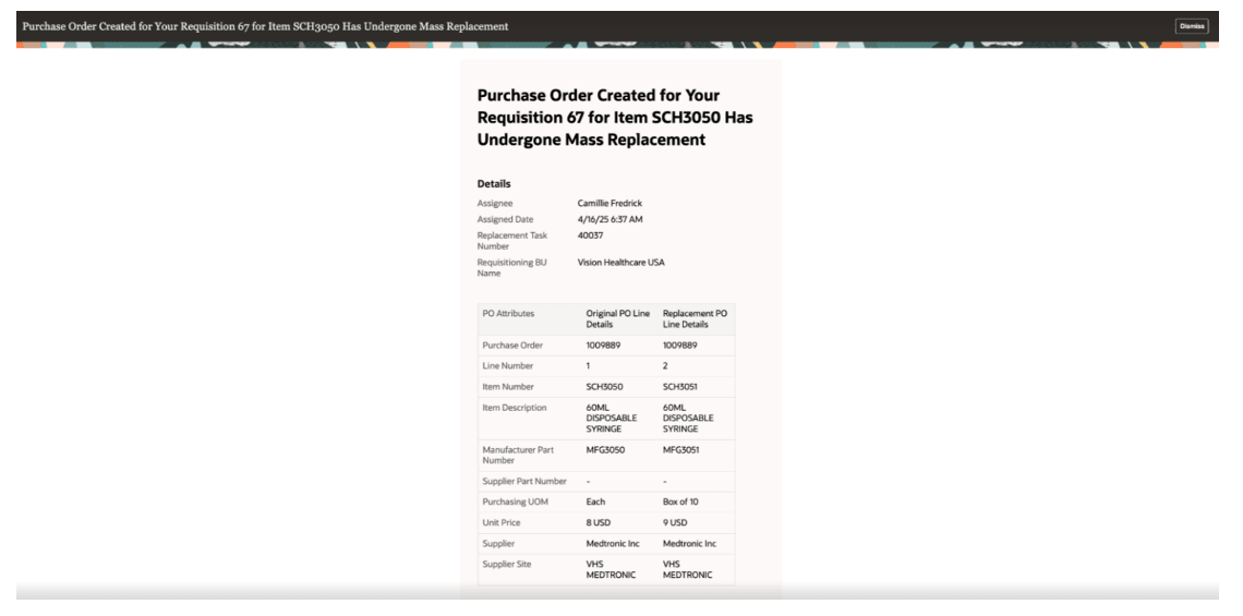 Notify Requester about mass replacement of items