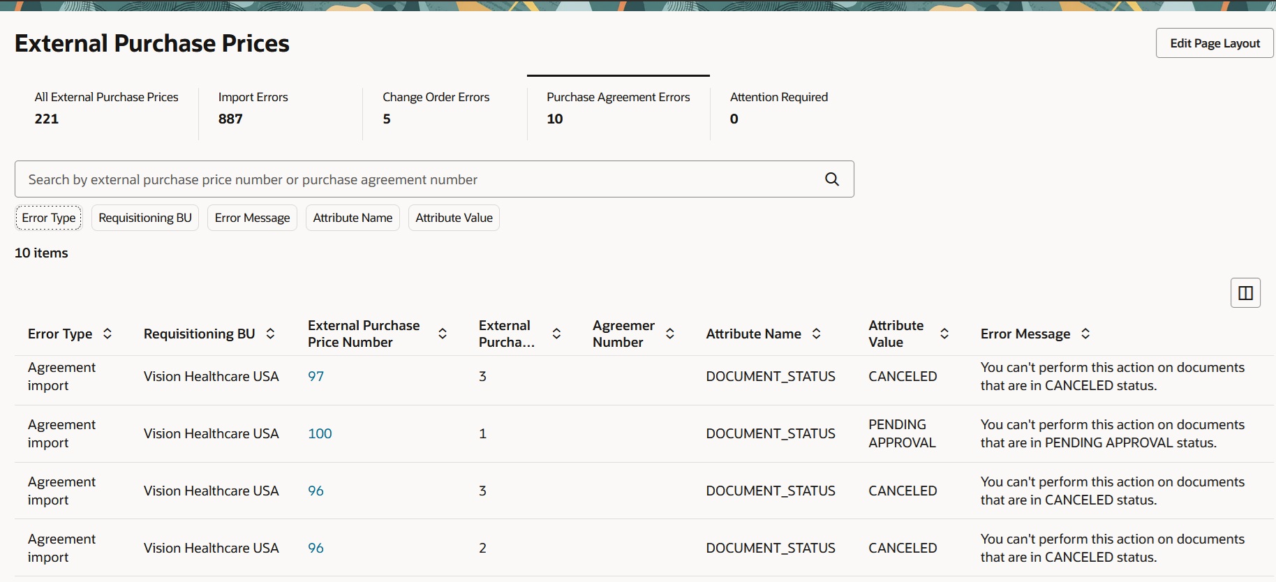 Purchase Agreement Errors KPI