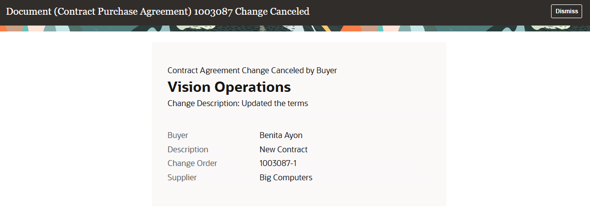 Contract Purchase&nbsp;Agreement Change&nbsp;Order&nbsp;Canceled&nbsp;Notification