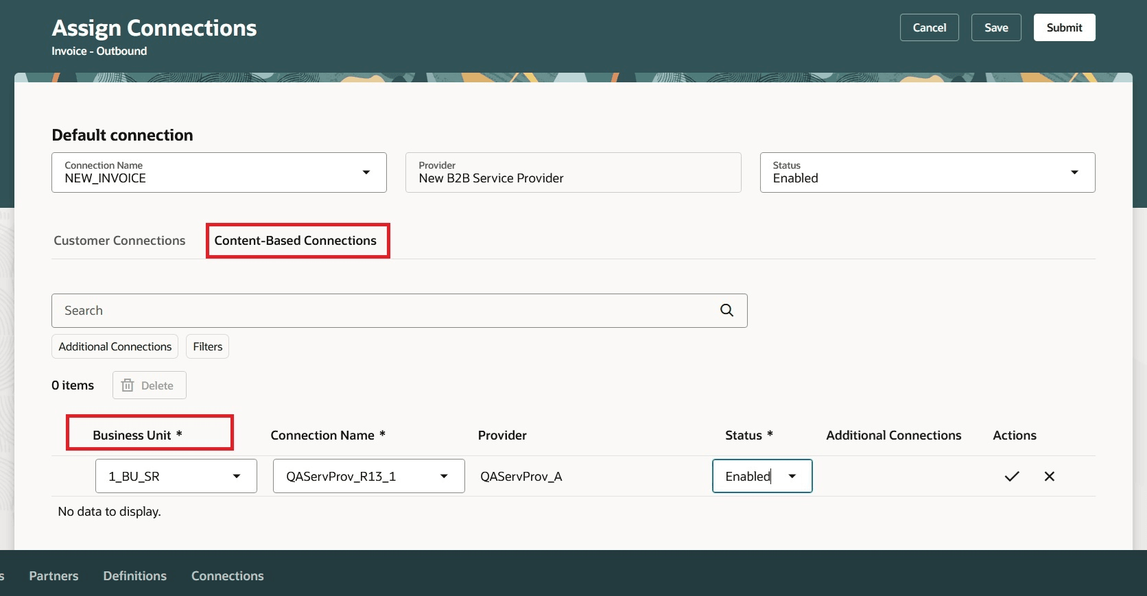 Content-Based Connection for Business Unit