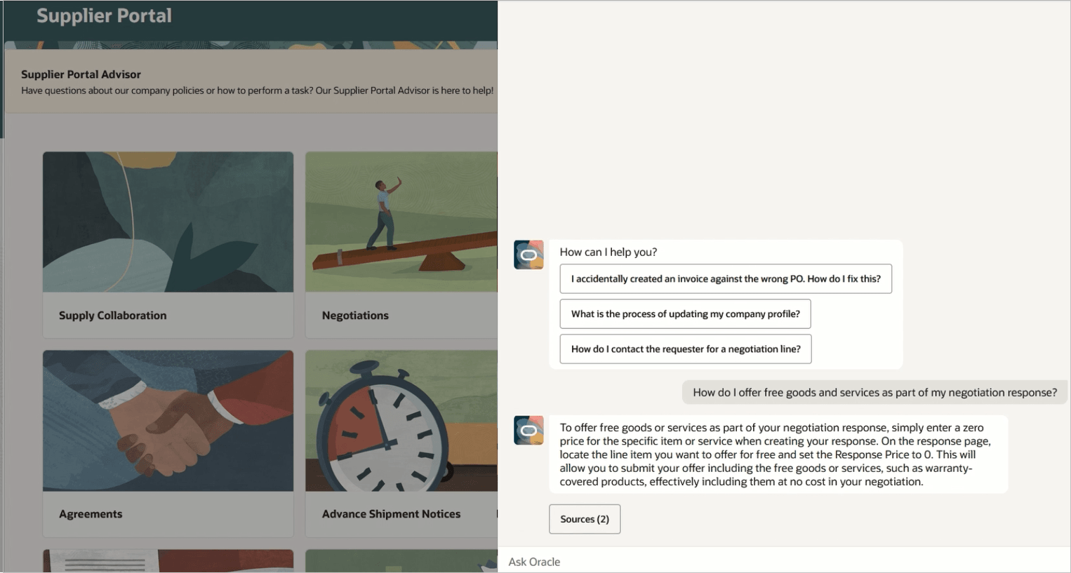 Supplier Portal Advisor on Supplier Portal homepage