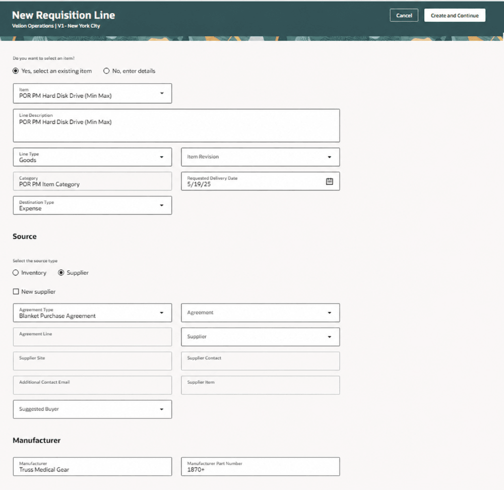Default Item with Manufacturer Relationship Details on the Line