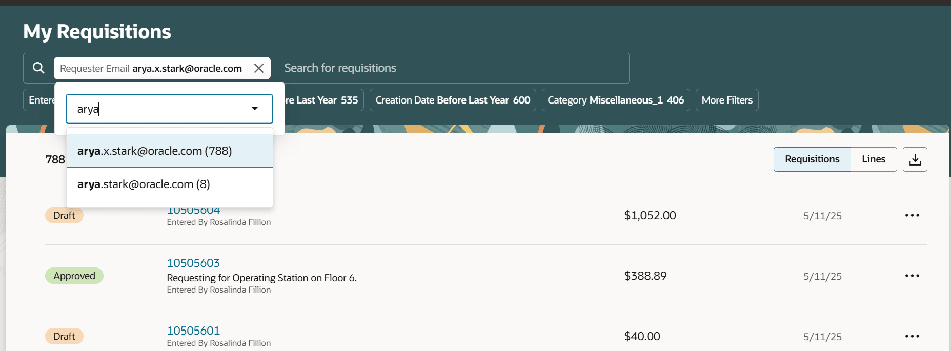 Search Using Requester Email