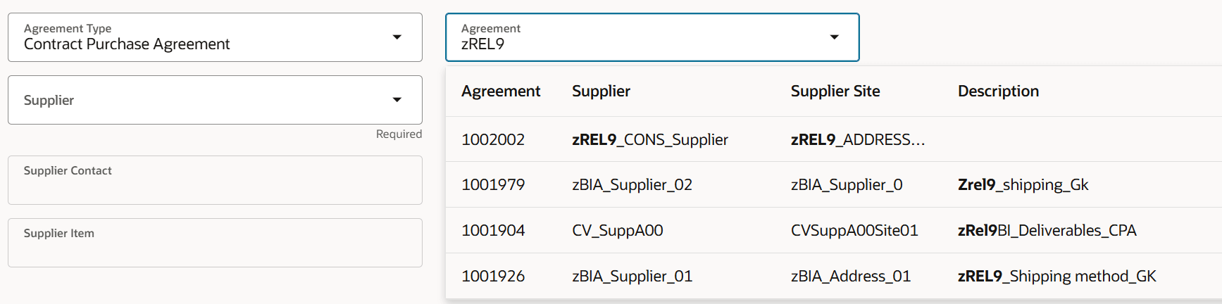 Display Agreement Description in Agreement LOV Search Results