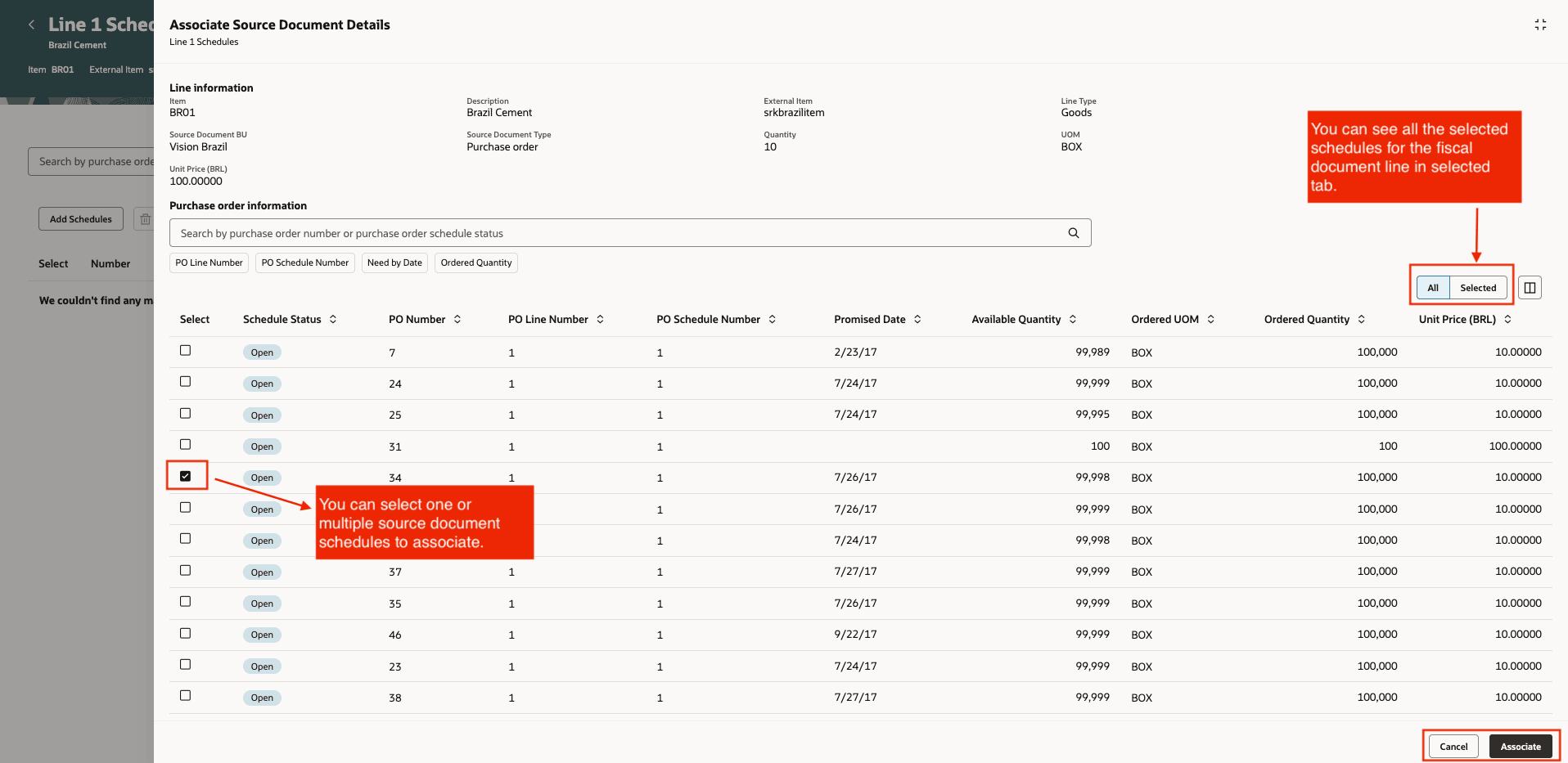 Figure 5: Associate source document details to a fiscal document line.