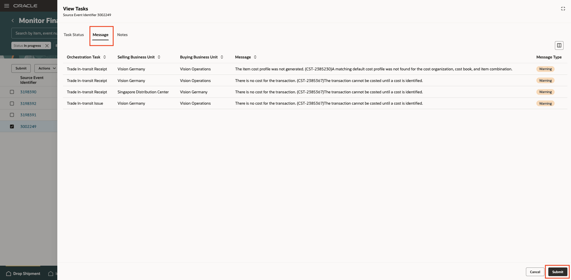 Figure 3 - Review any errors or warnings with quick action in the Redwood UI.