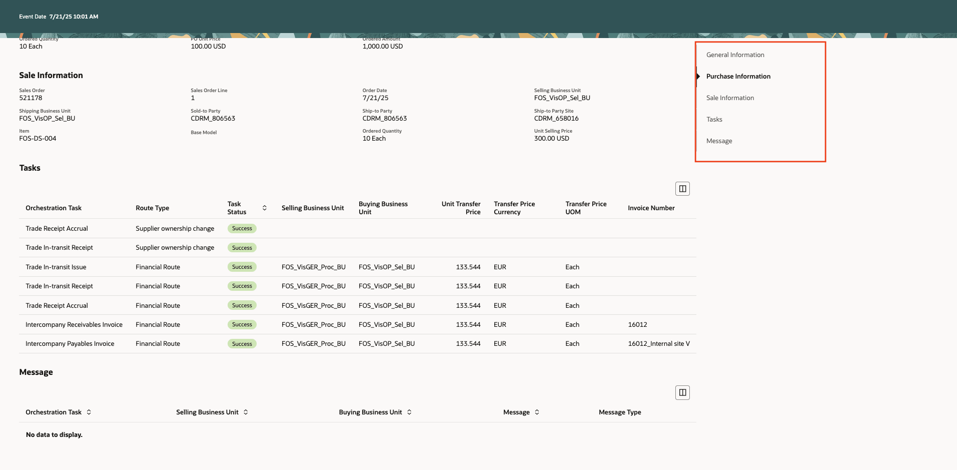 Figure 6 - View additional details of the event and anchor to the relevant section for more details with single click.