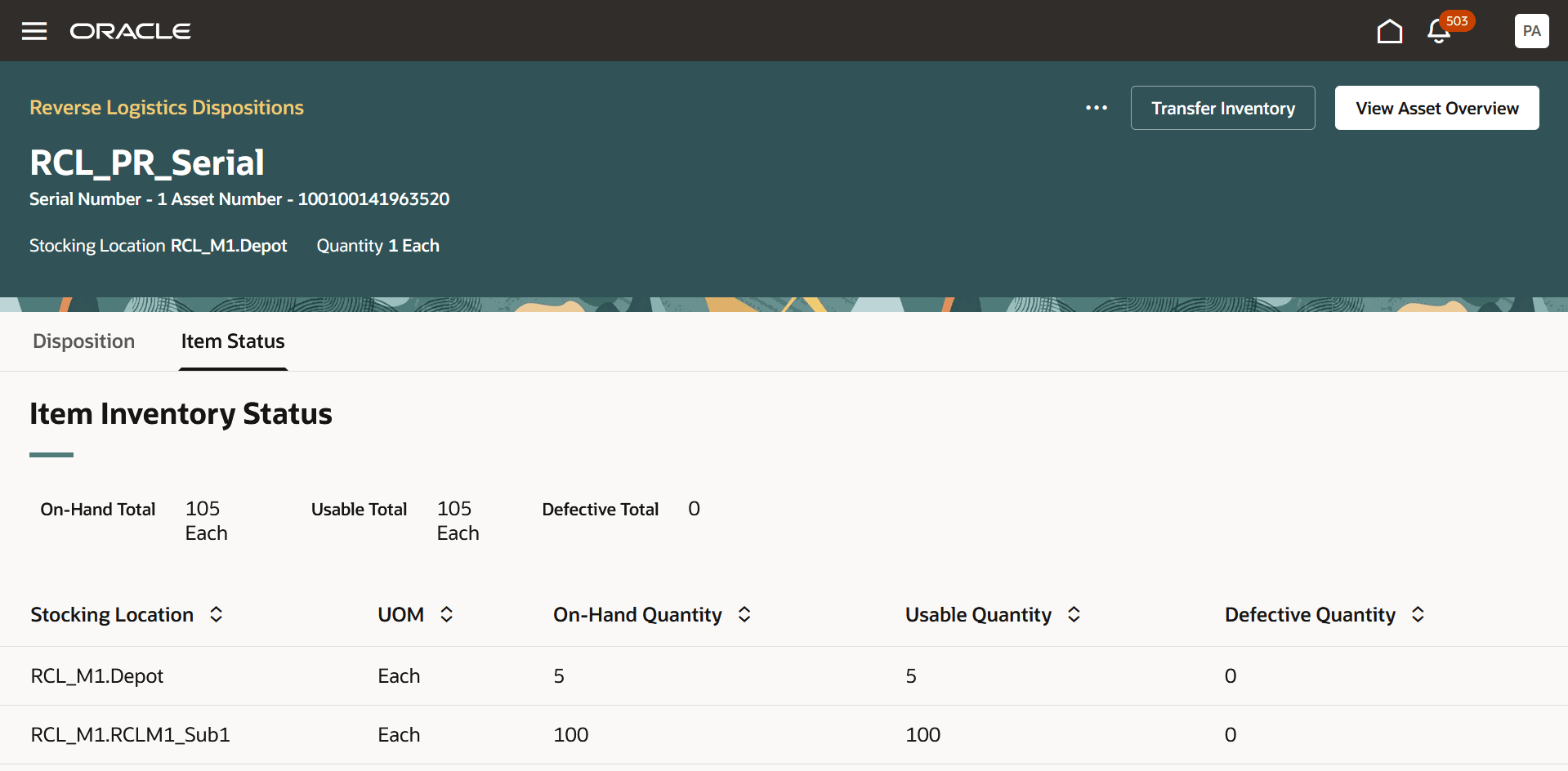Item Inventory Status