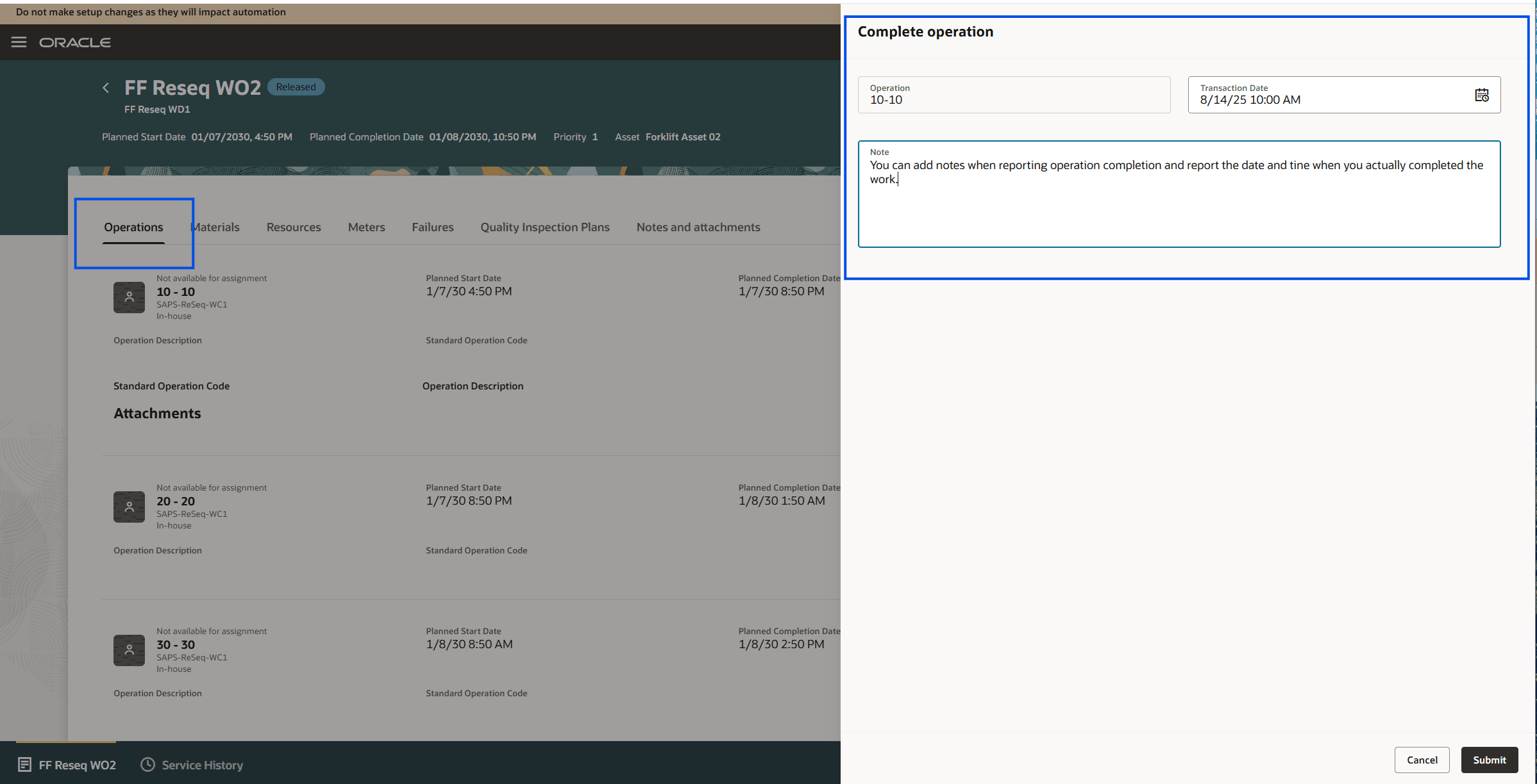 My Maintenance Work - Complete Operation with Details