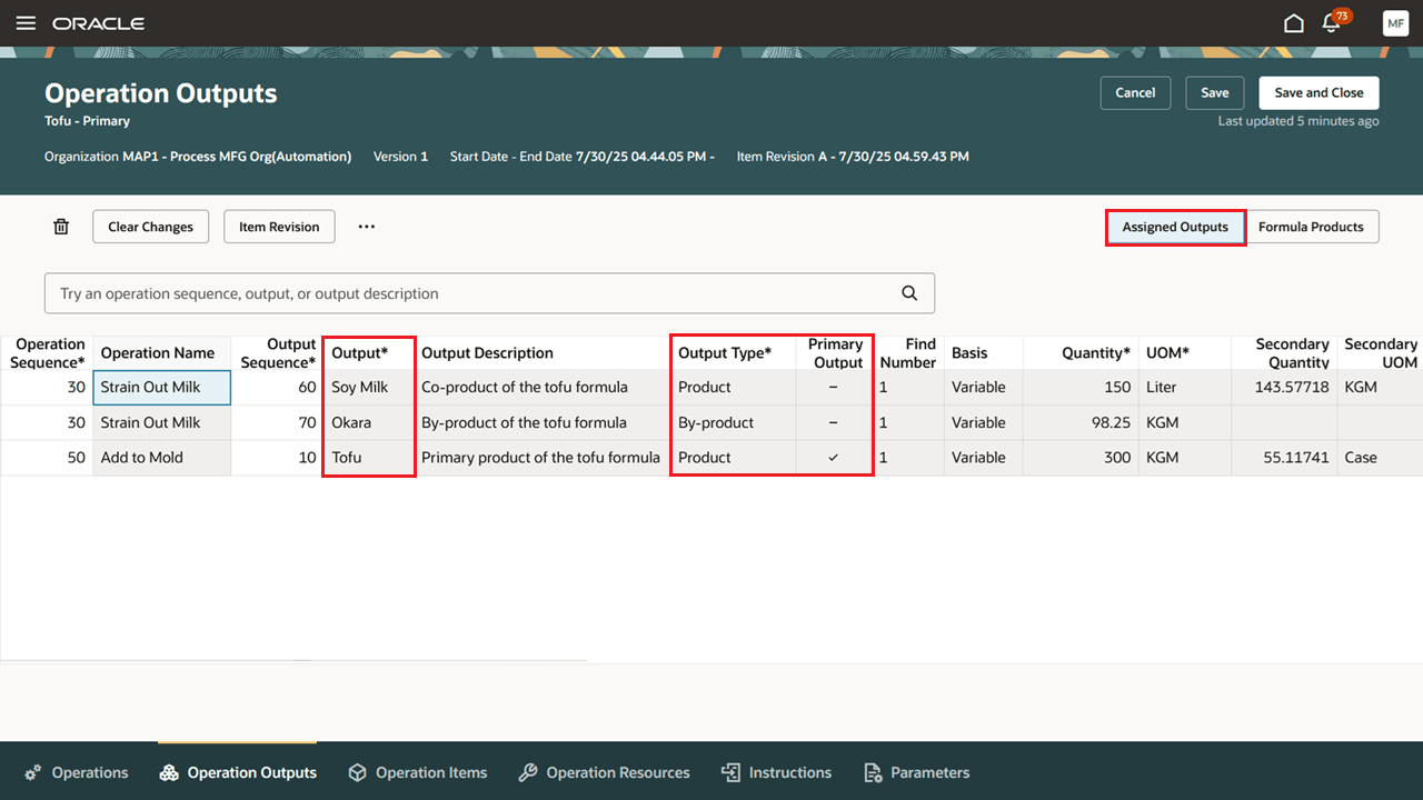 Formula Products as Assigned Outputs