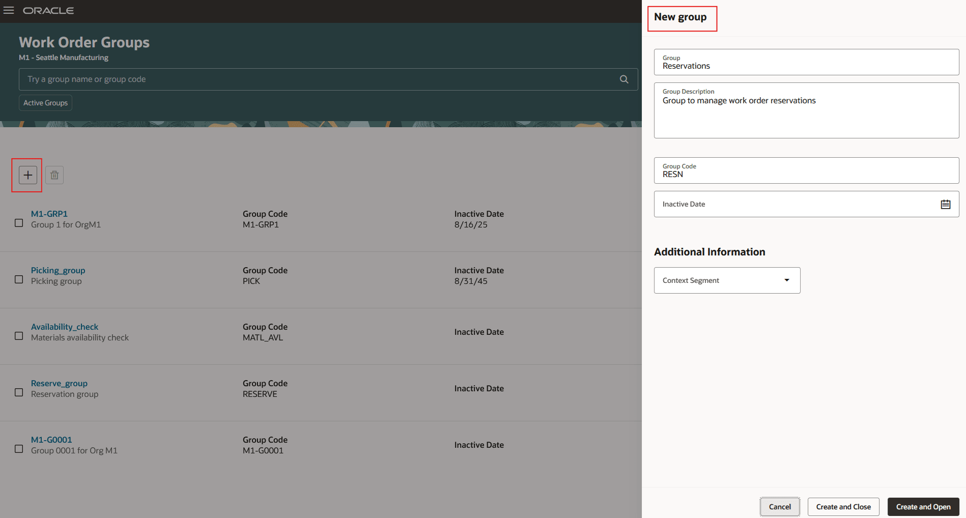 Create Work Order Group