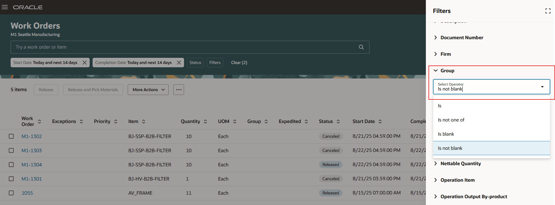 Search Work Orders using Group Name