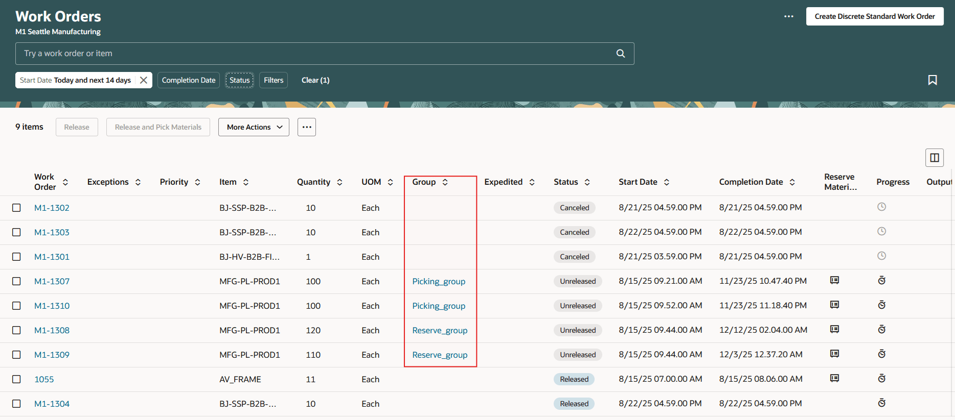 Work Orders Search based on Group Name