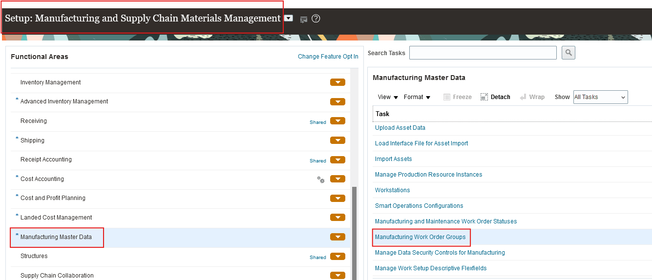 FSM Task - Manufacturing Work Order Groups