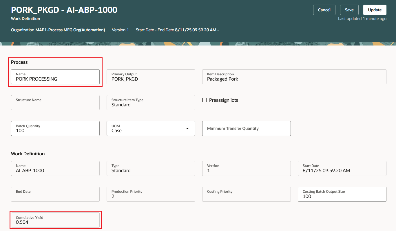 Cumulative Yield for the Process Wok Definition