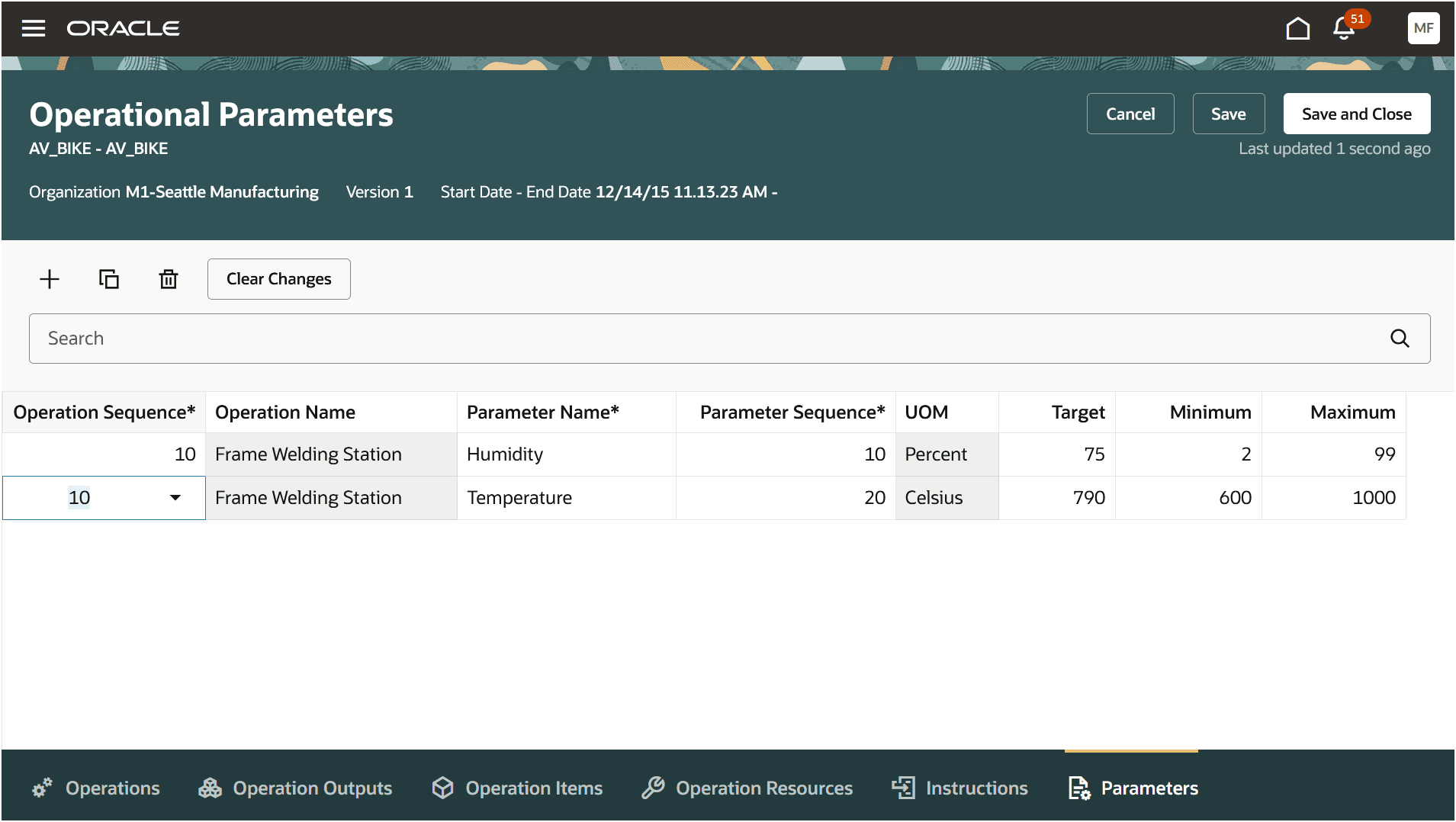 Associate Operational Parameters to the Work Definition Operation