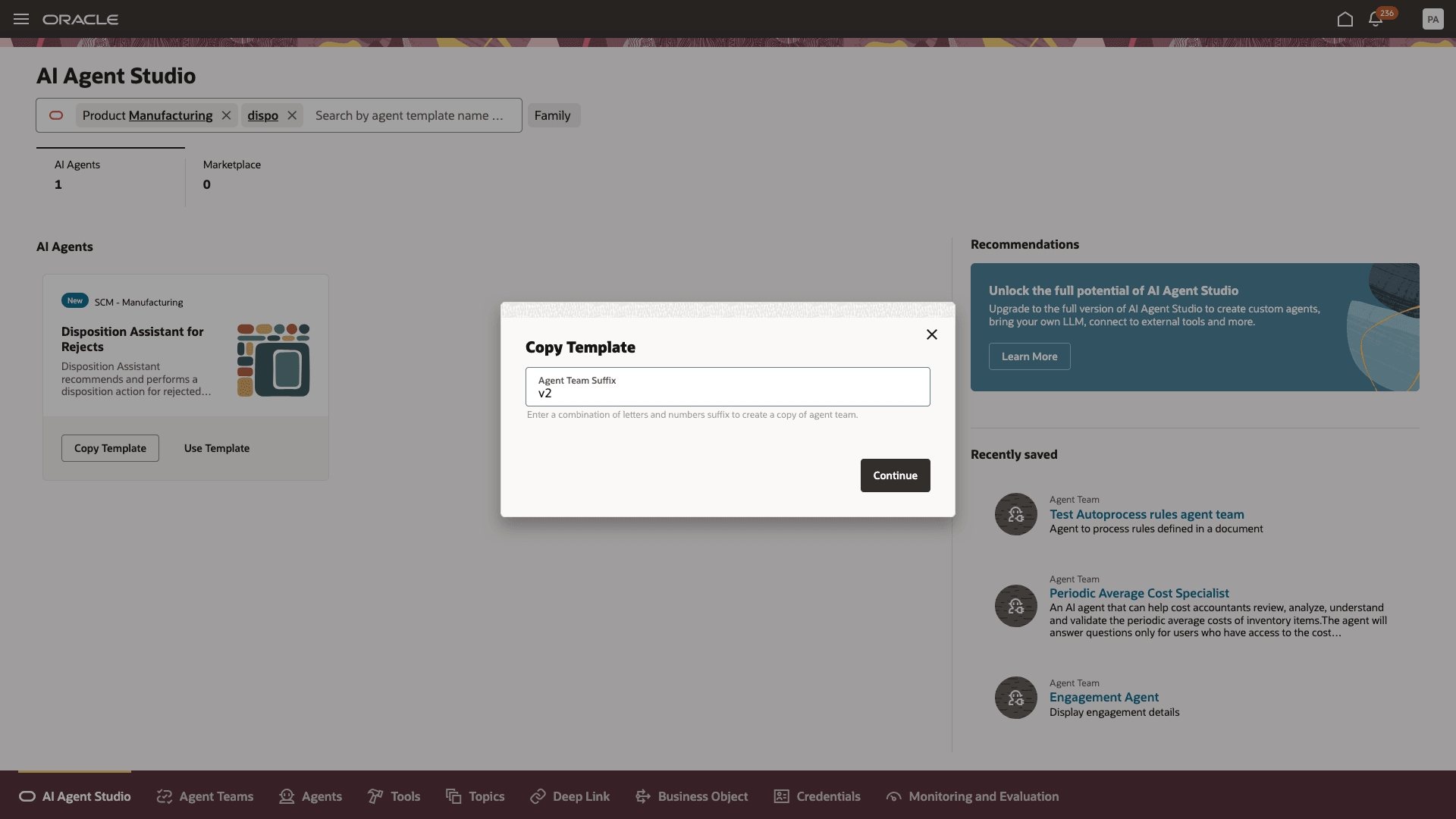 Creating Agent by Copying the template