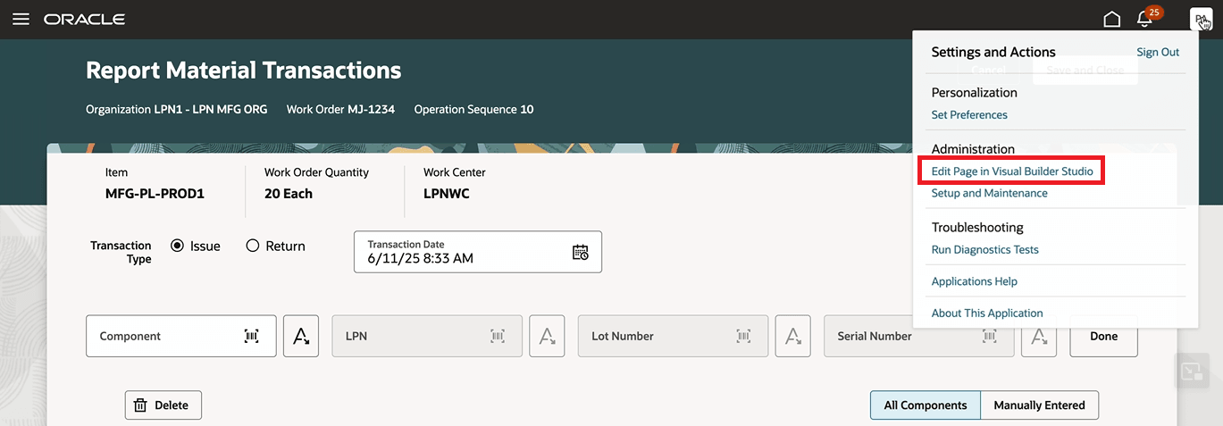 Click on the Edit Page in Visual Builder Studio hyperlink: