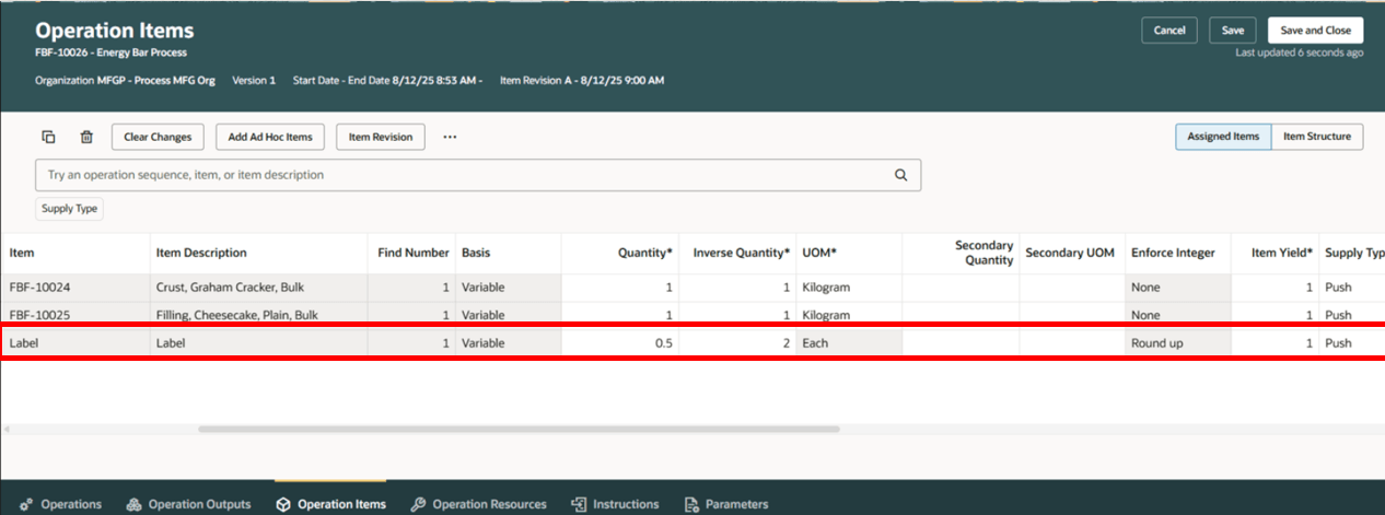 Enforce Integer Requirement for the material in the Work Definiton