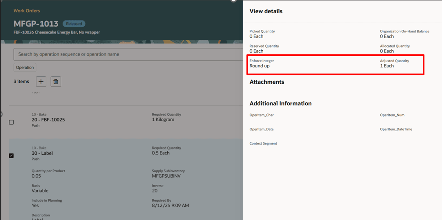 Enforce Integer Requirement for the material in the Work Order