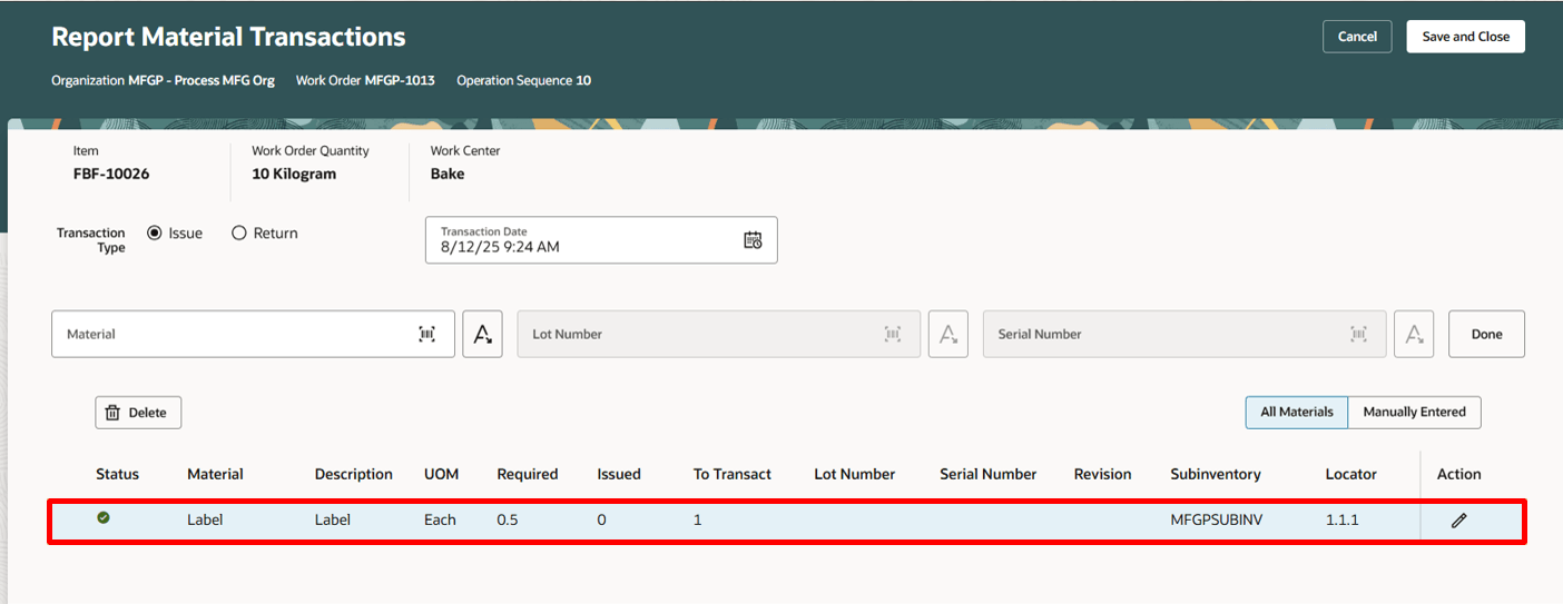 Enforce Integer Requirement for the material in the Material Transaction