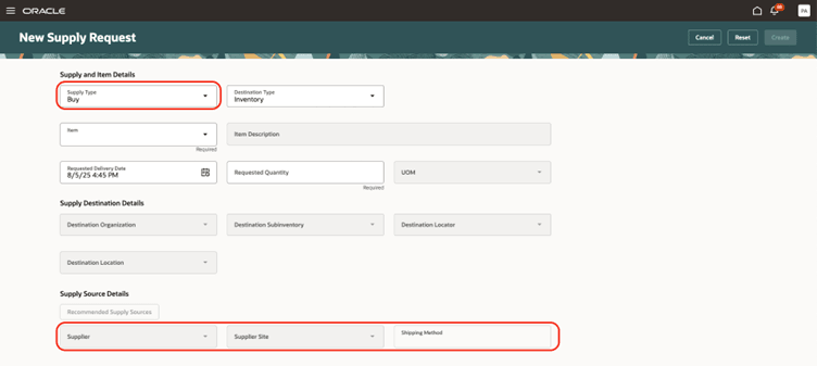a page that has the attributes you need to finish the request
