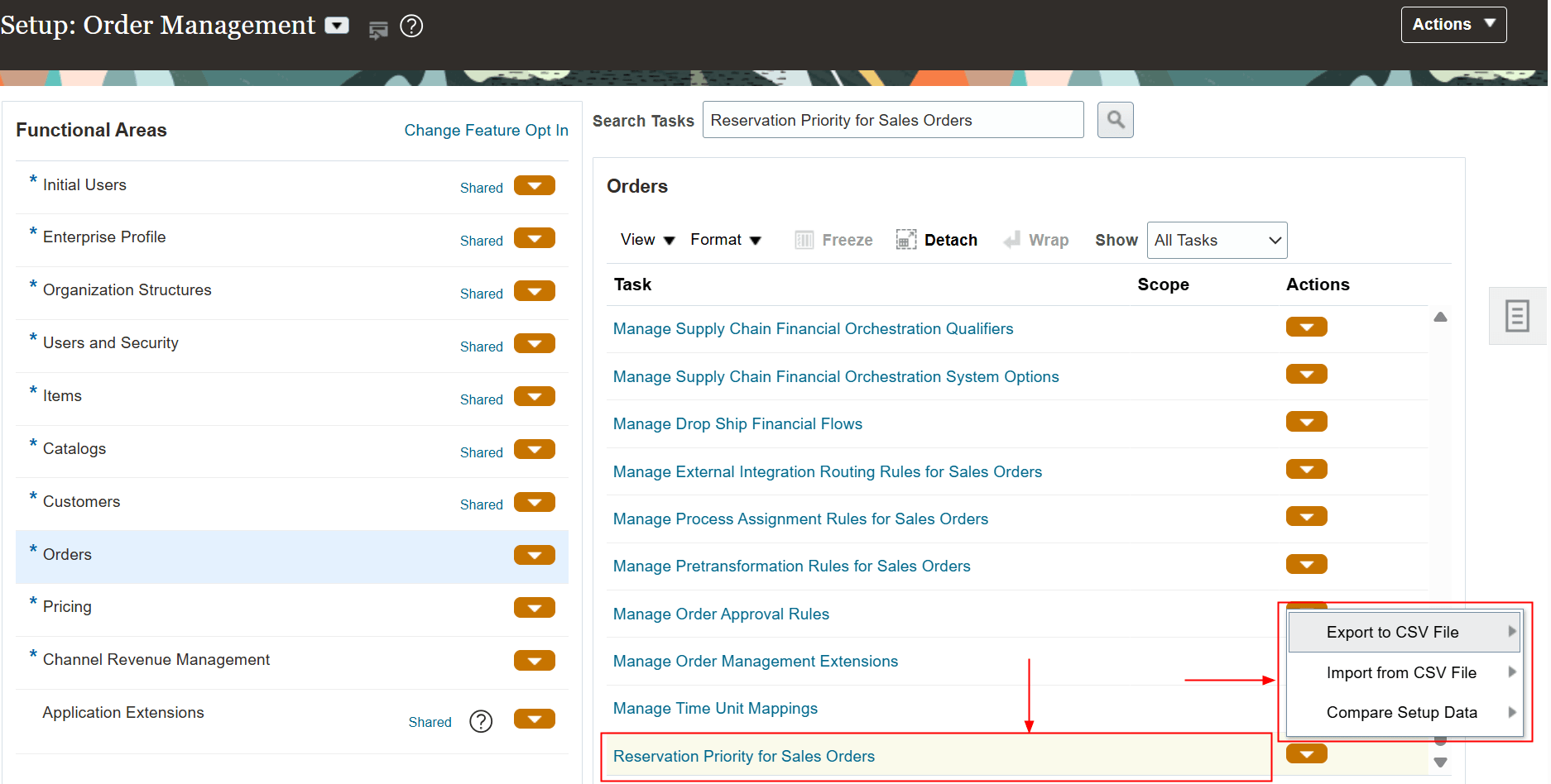 Example of setups for reservation priority
