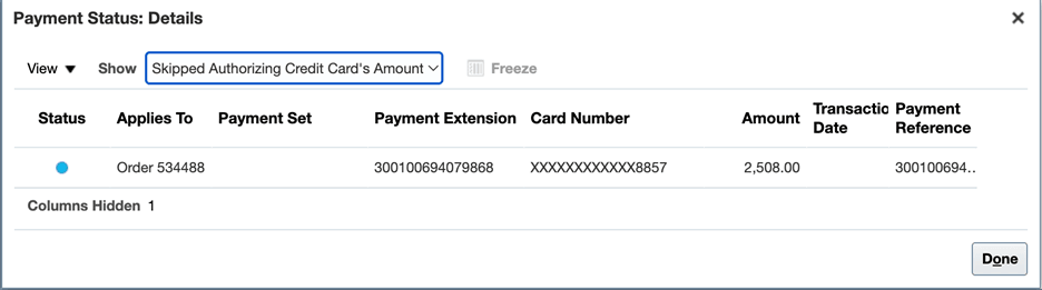 Payment Status dialog
