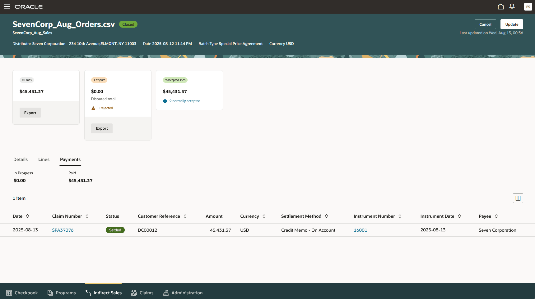 Payment to Distributor