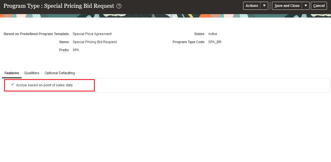 Special Pricing Agreement Program Type - Features