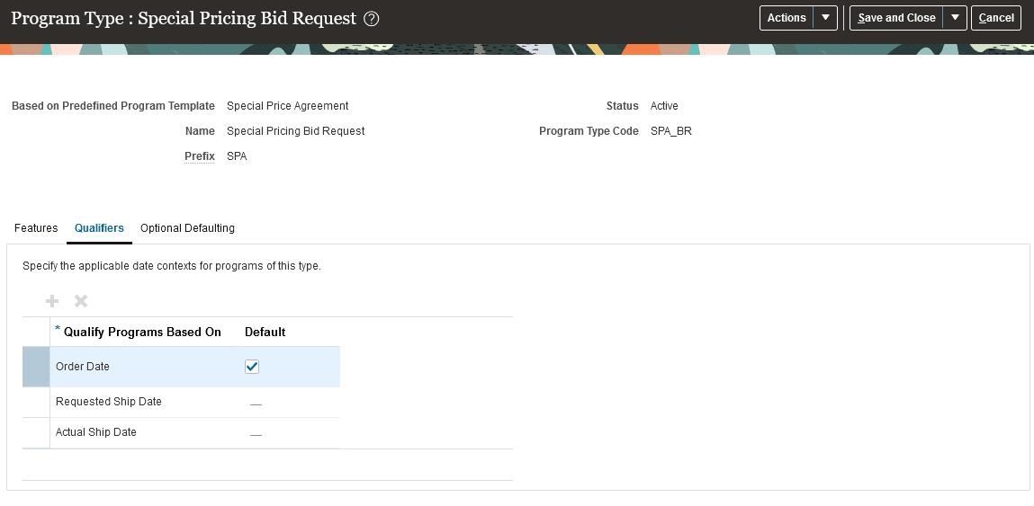 Special Pricing Agreement Program Type - Qualifiers