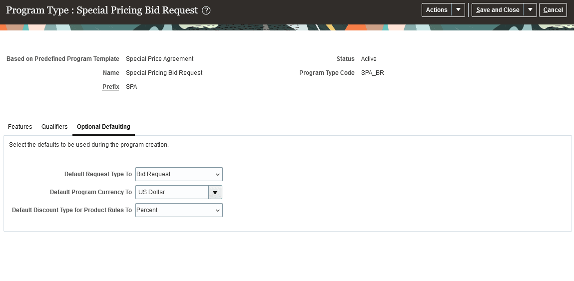 Special Pricing Agreement Program Type - Optional Defaulting