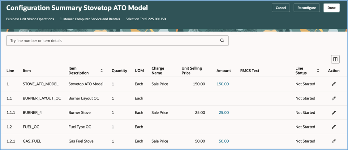 Click Done to save your changes and return to the Order page, or click Reconfigure to modify your options:
