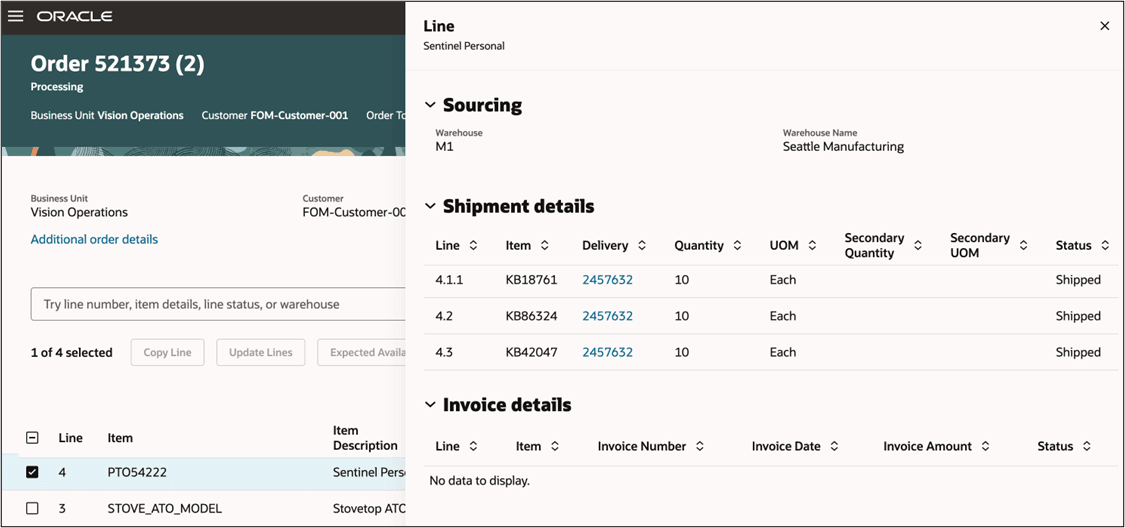 Click the Fulfillment Details link on the order line to get details