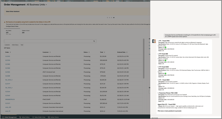 Agent displays a list of ranked products