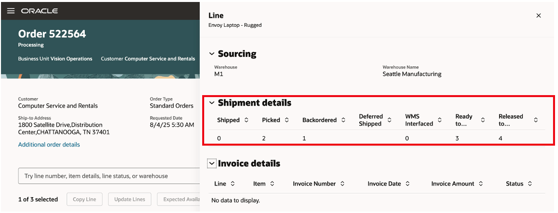 Shipment Details section