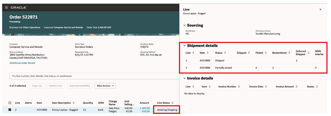 details for lines that Shipping shipped but where shipment details aren't available on the order line